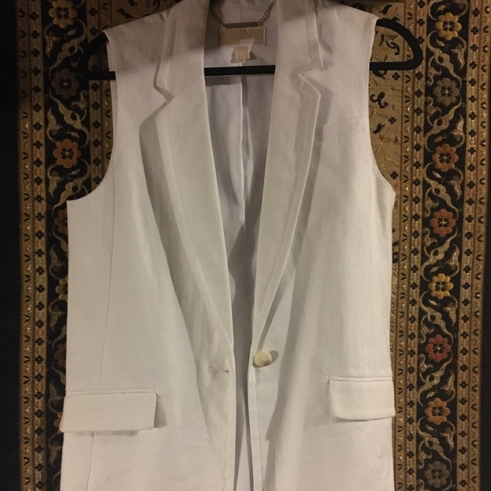Michael Kors white linen tailored vest size Small